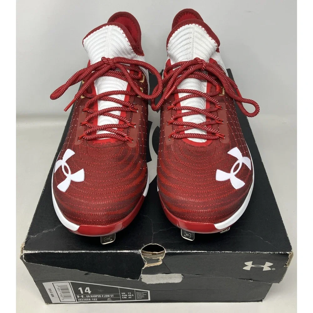 Under Armour‎ Harper 4 Low St Metal Baseball Cleats White Red Mens Size 14